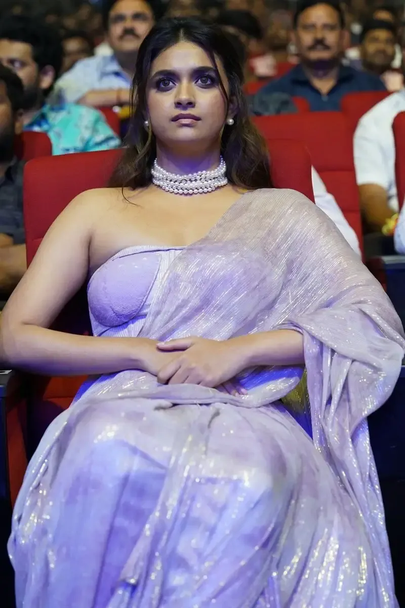 KEERTHY SURESH BLUE SAREE AT BHOLAA SHANKAR MOVIE PRE RELEASE EVENT 23